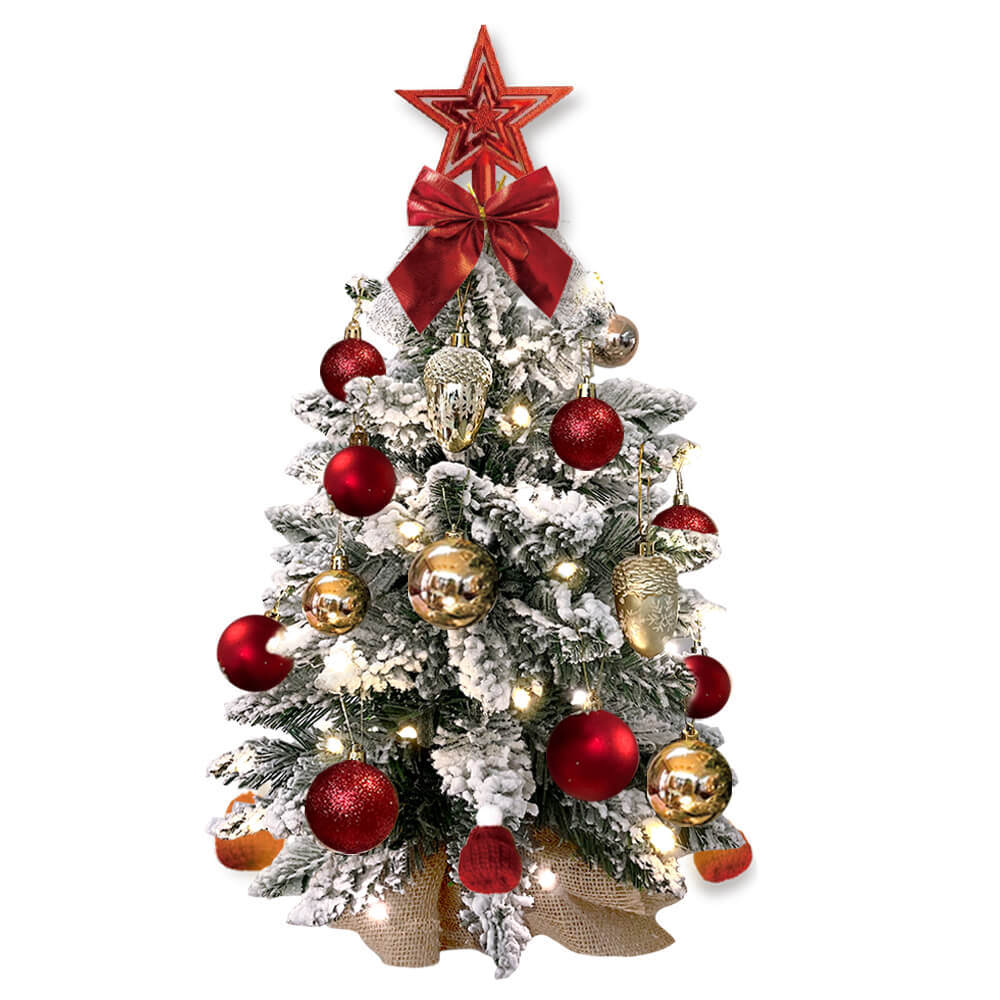 2ft Tabletop Christmas Tree with Light Artificial Small Mini Christmas Decoration with Flocked Snow; Exquisite Decor &#x26; Xmas Ornaments for Table Top for Home &#x26; Office RT
