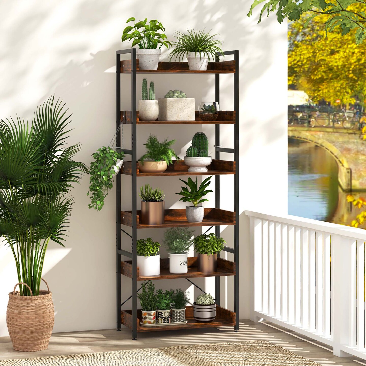 Costway 2 PCS 6-Tier Bookshelf Open Display Shelves Storage Rack Metal Frame with 4 Hooks