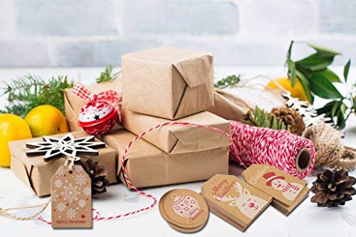 100 Pack Brown Kraft Paper Christmas Gift Tags&#xFF0C; Xmas Brown Kraft Gift Tags with Jute Twine Baker Twine for DIY Xmas Holiday Present Wrap Stamp and Label Package Name Card