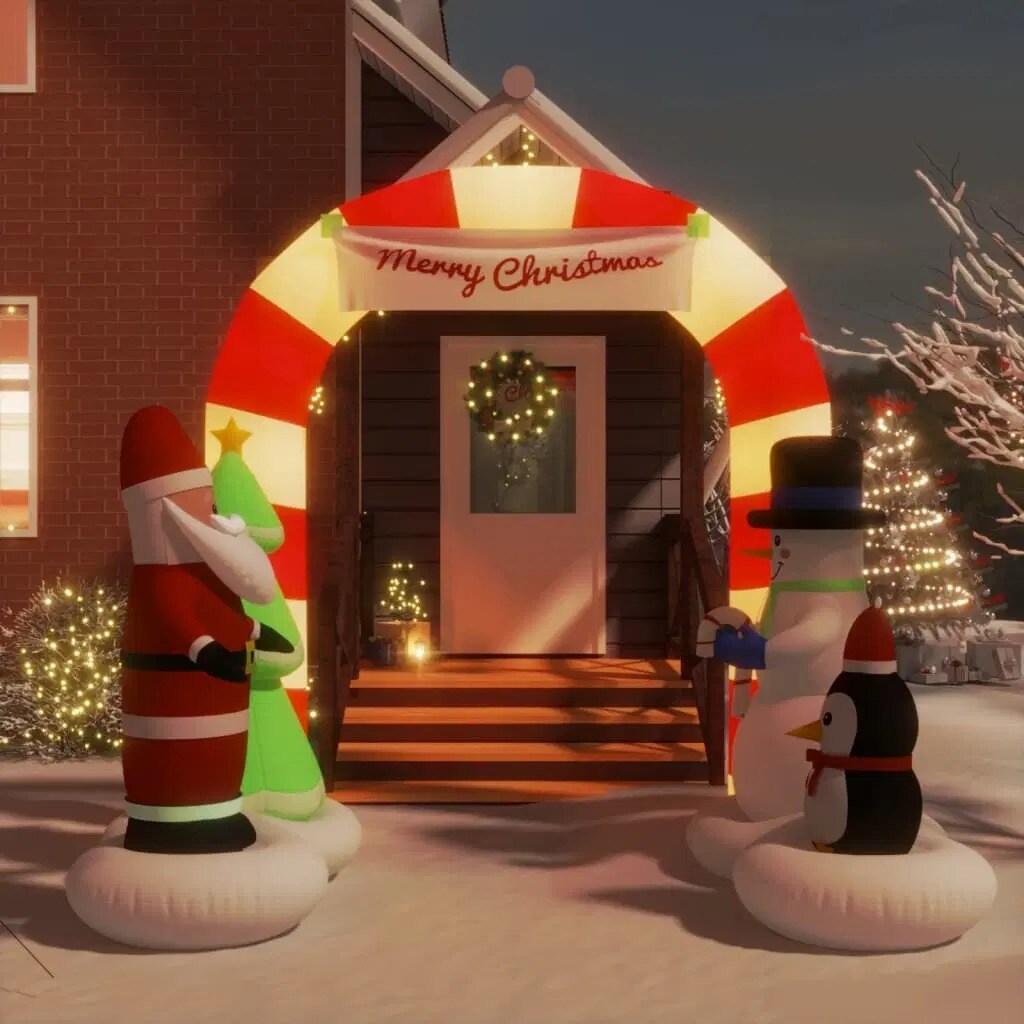 8.5ft Christmas Inflatable Santa & Snowman Arch Gate with LED Lights