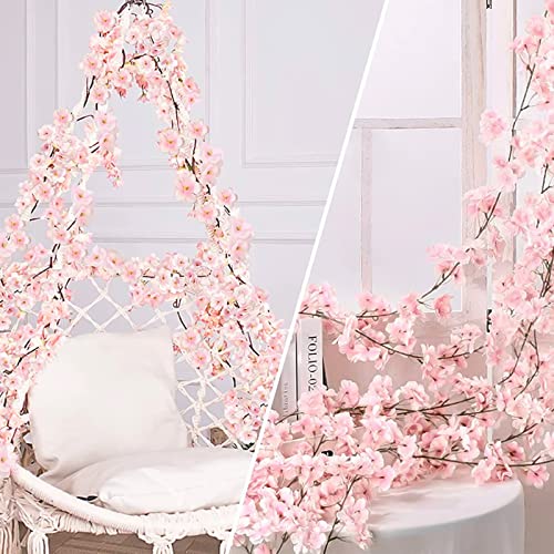 CEWOR Fake Cherry Blossom Flower Vines 2pcs Artificial Flowers Hanging Silk Flowers Garland for Wedding Party Pink Room Decor Japanese Kawaii Decor Outdoors