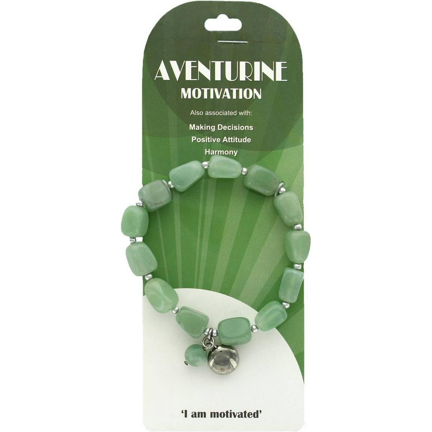 Earth&#x27;s Jewels Semi-Precious Aventurine Natural Green Gemstone Bracelet, Silver Round Charm