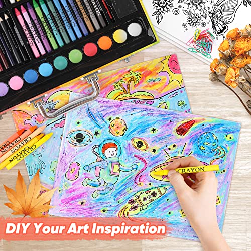 83 Pack Drawing Painting Set for Kids Girls Boys Teens, Coloring Art Kit Gift Case: Crayons, Oil Pastels, Watercolors Cake, Colored Pencils Markers, Sketch Paper