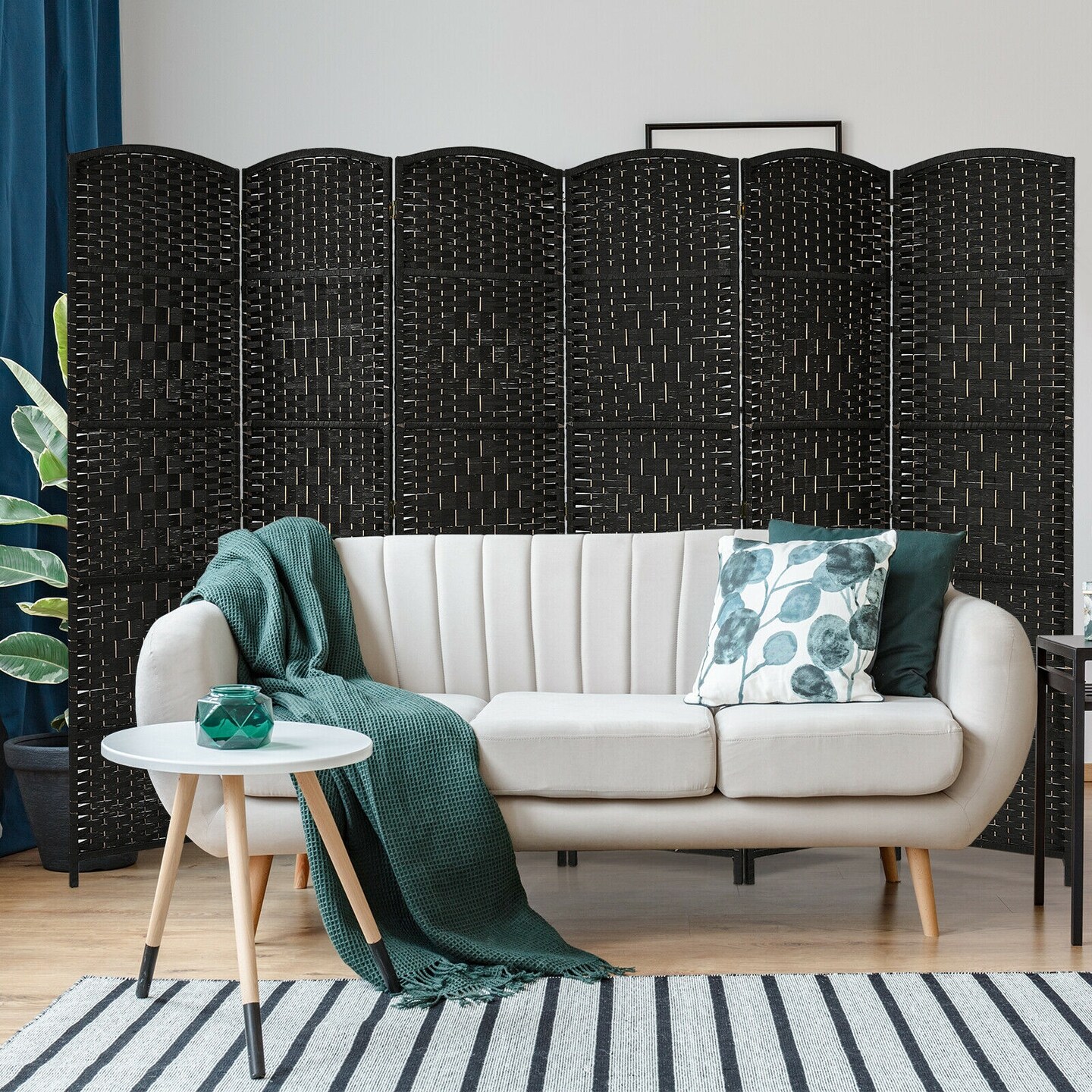 6.5Ft 6-Panel Weave Folding Fiber Room Divider Screen