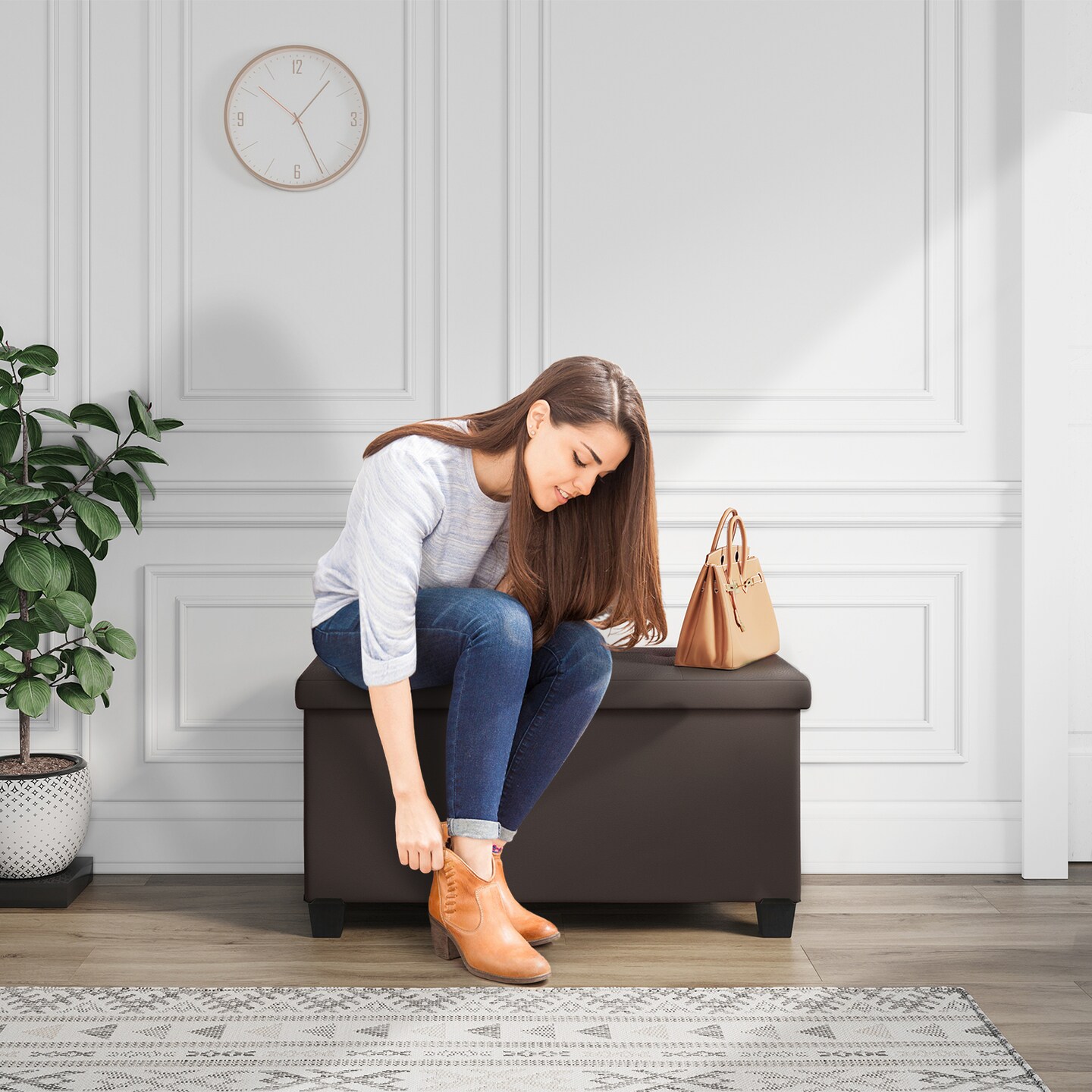 Storage Ottoman Bench with Storage Bins