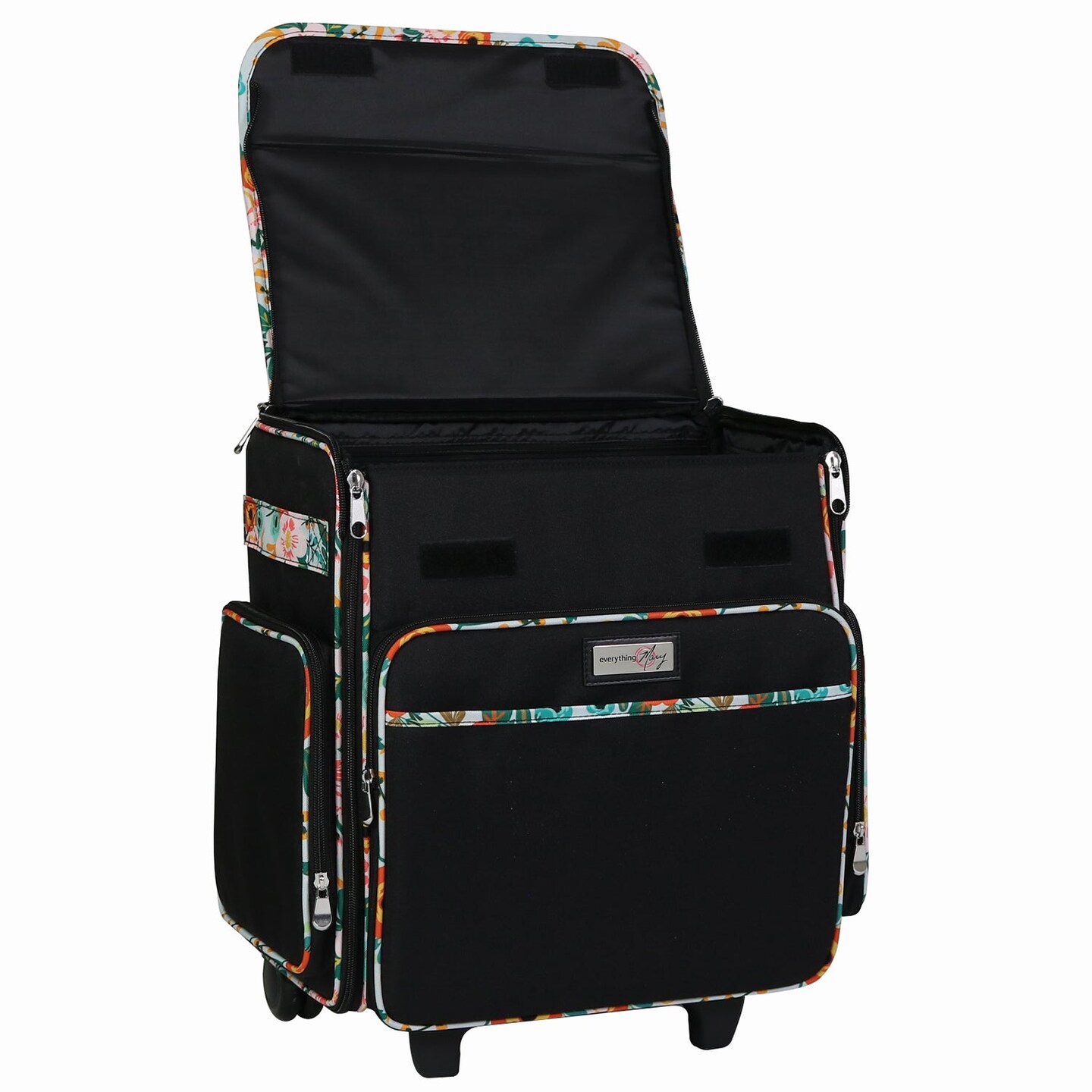 Collapsible Rolling Scrapbook & Featherweight Case, Black & Floral