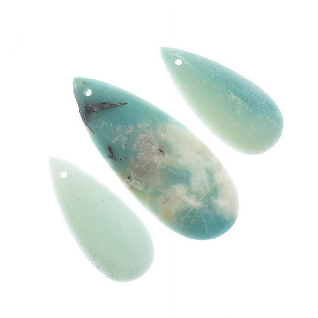 Earth&#x27;s Jewels Semi-Precious Natural Amazonite Matte Teardrop Pendants
