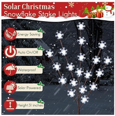 6 Pack Solar Snowflake Christmas Pathway Lights, 8 Modes 120 LEDs Solar Christmas Yard Stakes Outdoor Waterproof, Christmas Snowflake Tree Lights for Garden Yard Lawn Pathway Grave Decor