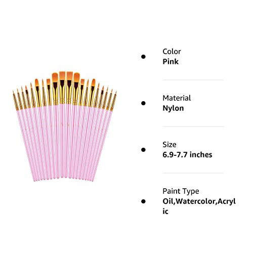 Paint Brushes Set, 20 Pcs Paint Brushes for Acrylic Painting, Oil Watercolor Acrylic Paint Brush, Artist Paintbrushes for Body Face Rock Canvas, Kids Adult Drawing Arts Crafts Supplies, Pink