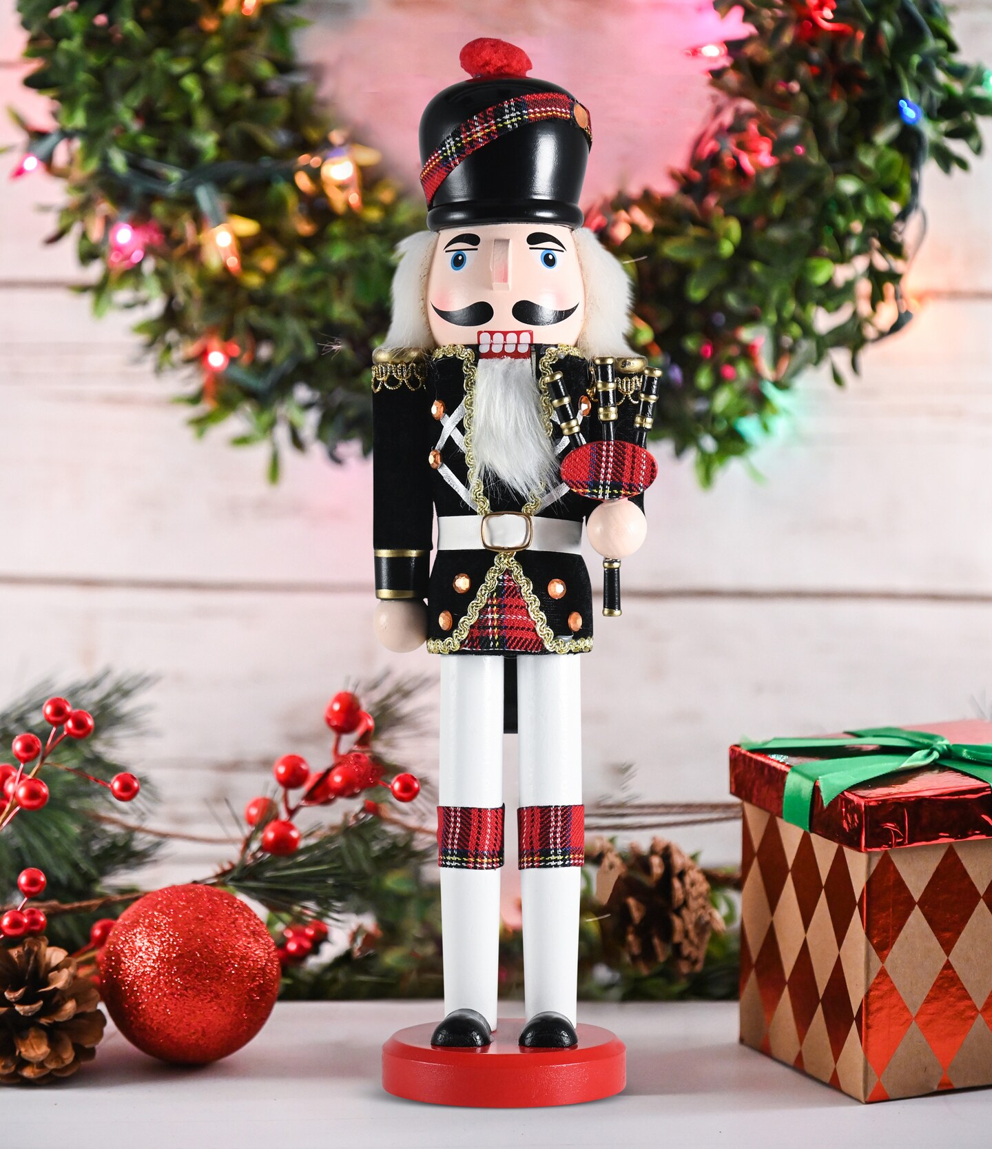 Ornativity Christmas Bagpipe Soldier Nutcracker &#x2013; Red and Black Wooden Nutcracker Soldier with Bagpipe Xmas Themed Holiday Nut Cracker Doll Figure Decorations