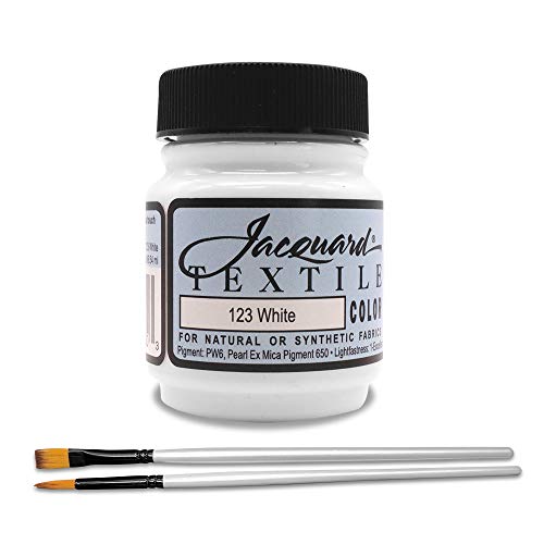Moshify Jacquard Products White Textile Color Fabric Paint Made in USA -  JAC1123 2.25-Ounces - Bundled Brush Set