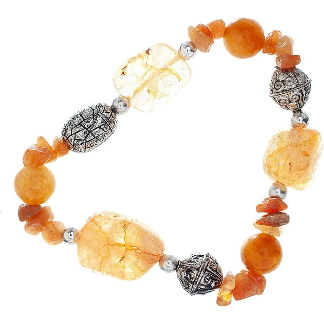 Earth&#x27;s Jewels Semi-Precious Crystal Natural Orange Bracelet, Dyed Citrine