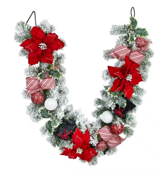 Snowman Top Hat with Poinsettia Garland, 6ft.