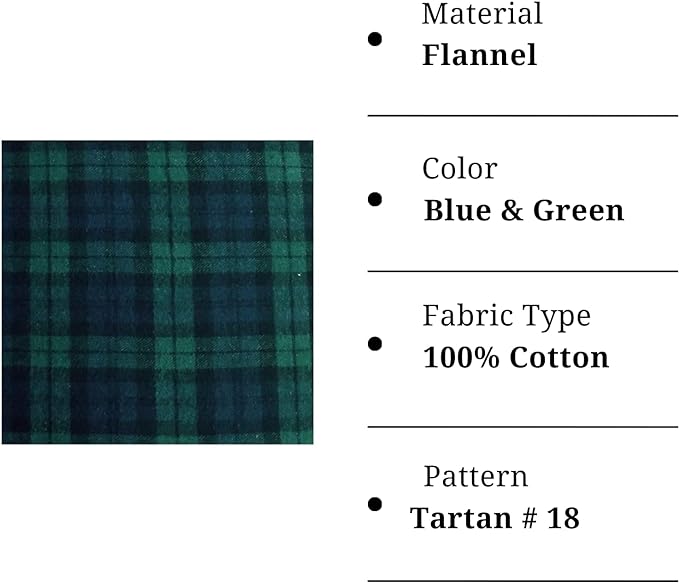 FabricLA 100% Cotton Flannel Fabric - 58/60 Inches (150 CM) - Cotton  Tartan Flannel Fabric - Use as Blanket, PJ, Shirt, Cloth Flannel Craft  Fabric - Blue & Green, 1 Yard