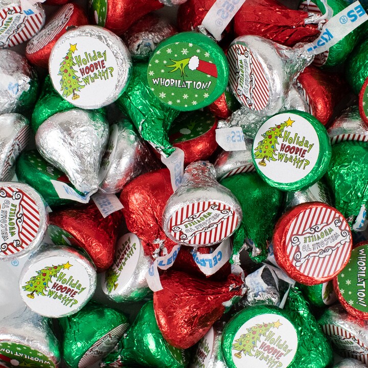 100 Pcs Christmas Candy Chocolate Hershey&#x27;s Kisses Bulk (1lb) - Grinch