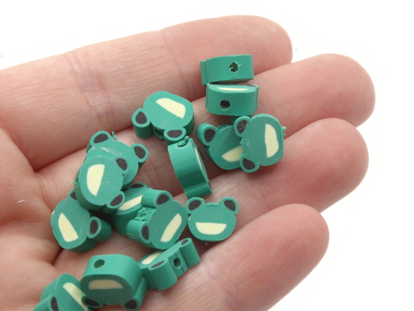 20 Green Frog Head Miniature Animal Polymer Clay Beads