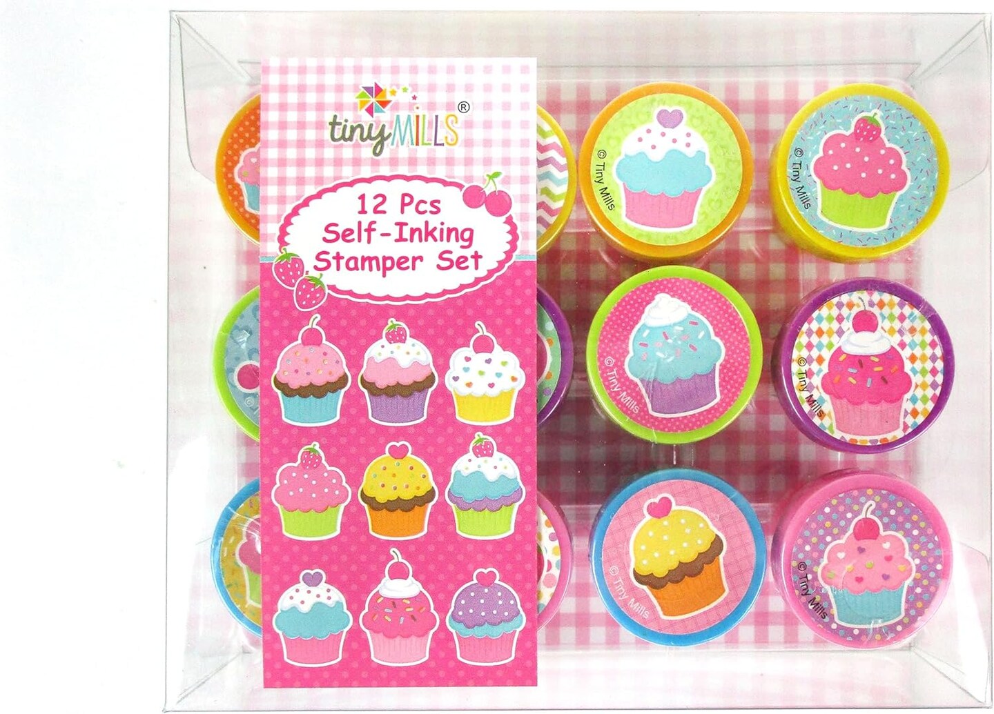 TINYMILLS 12 Pcs Cupcakes Stamp Kit for Kids - Cupcake Self Inking Stamps Gift Party Favors
