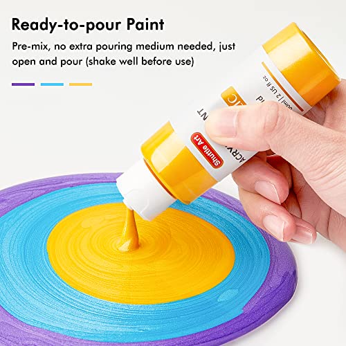 24 Pack Metallic Acrylic Pouring Paint, Shuttle Art 23 Metallic Colors Ready-to-pour Acrylic Paint with 1 Silicon Oil, 60ml/2oz Each, Rich Pigment, High Flow Pour Paint for Canvas, Rock, Ceramic, Wood