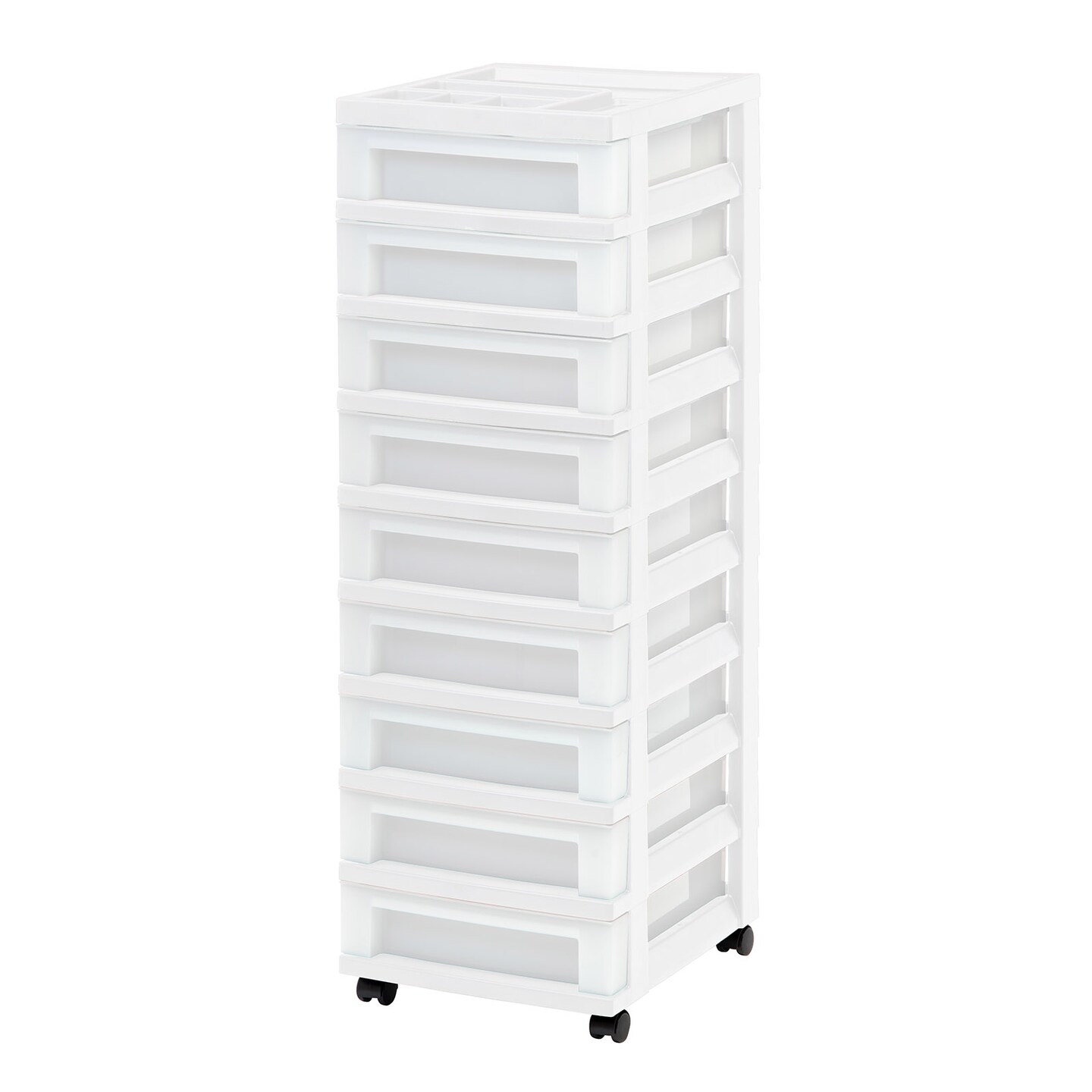 IRIS 8.5&#x22; x 11&#x22; 9 Drawer Storage Rolling Cart with Organizer Top, White