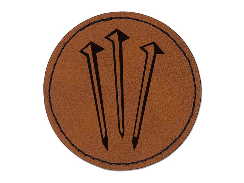 Three 3 Nails Christian Stylized Round Iron-On Engraved Faux Leather Patch Applique - 2.5&#x22;