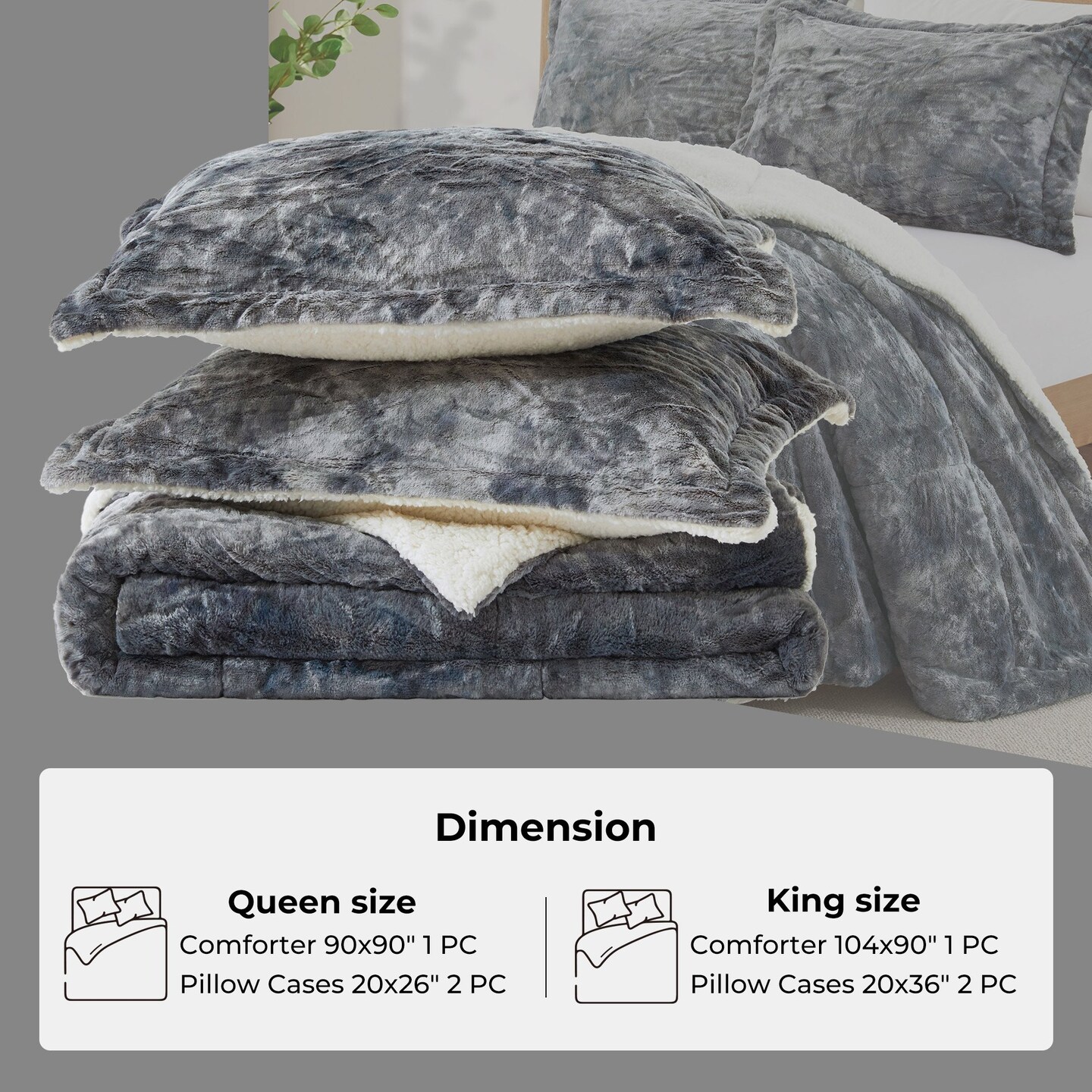 Puredown 3 Piece All Season Comforter Set with Shams Reversible Faux Shearling-Down Alternative Comforter Set