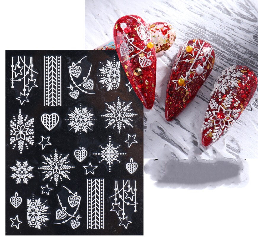 Kitcheniva 5D Embossed Nail Stickers Christmas Snowflakes Flowers Designs
