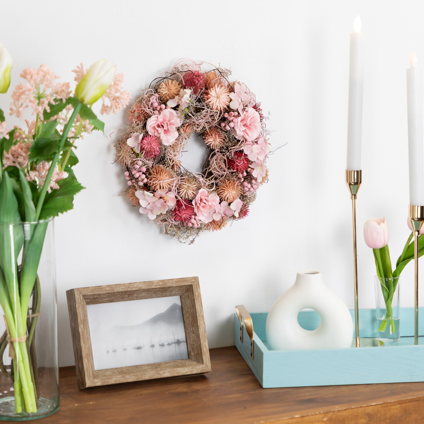 Northlight Mixed Floral Artificial Spring Wreath - 9.75&#x22; - Pink