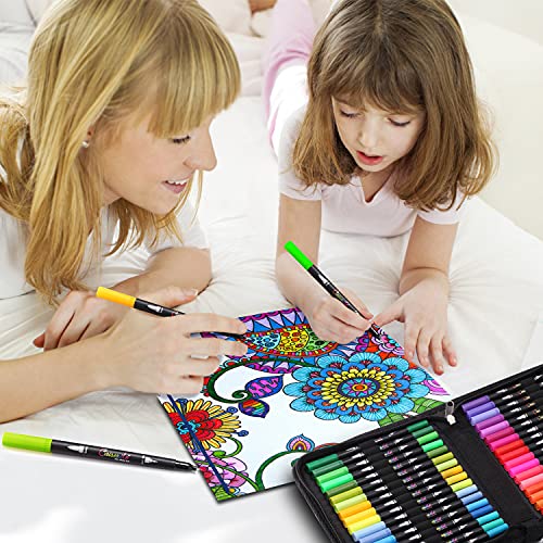 48 Color Duo Tip Pens Art Markers Set,96 Nibs Fine and Brush Tip for Adult Coloring Book Journaling Note taking Lettering Calligraphy Drawing Pens Supplies