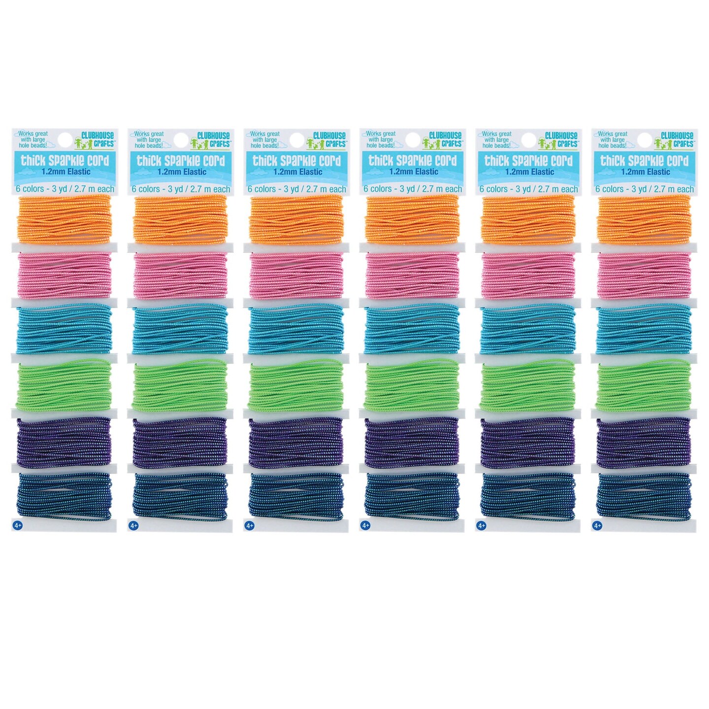 Colorful Thick Elastic Cord, 18 Yards - 6 Sparkle Assorted Colors