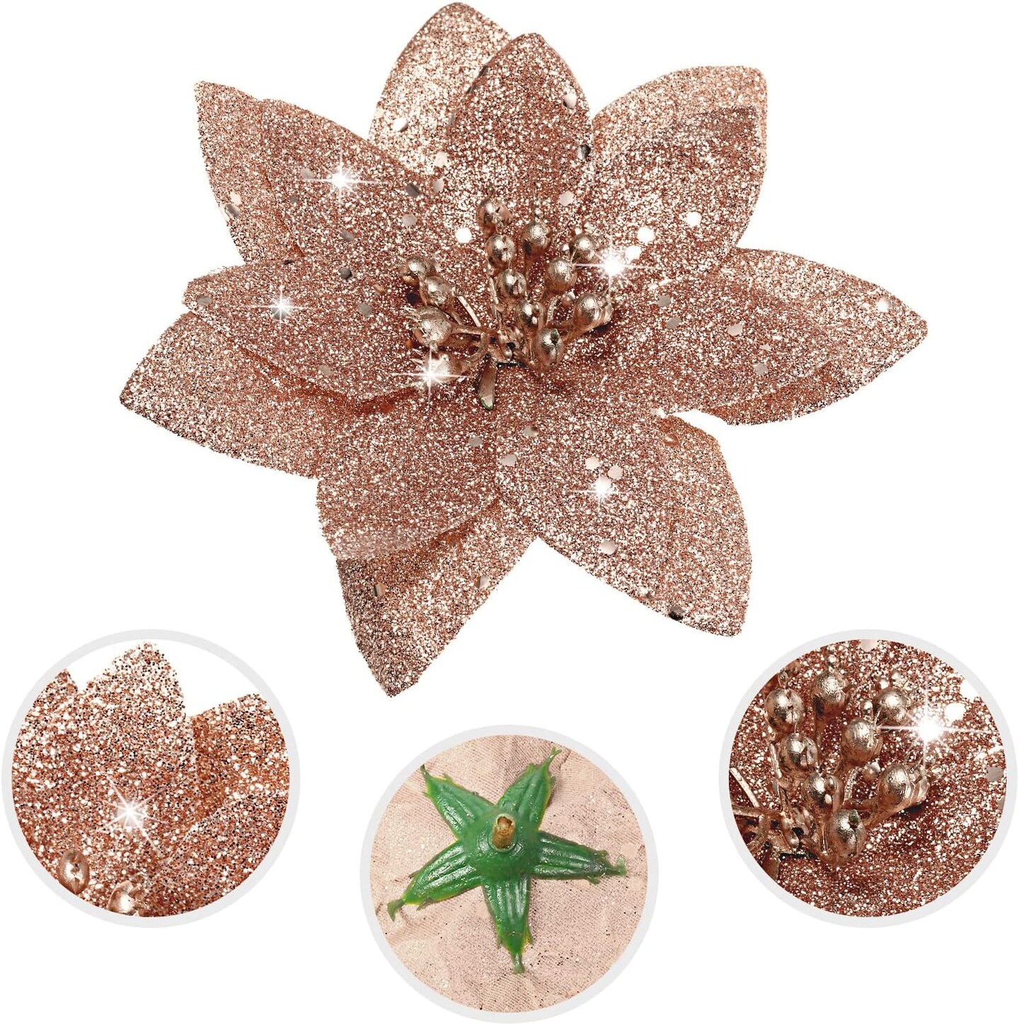 36 Pieces Christmas Glitter Poinsettia Flowers