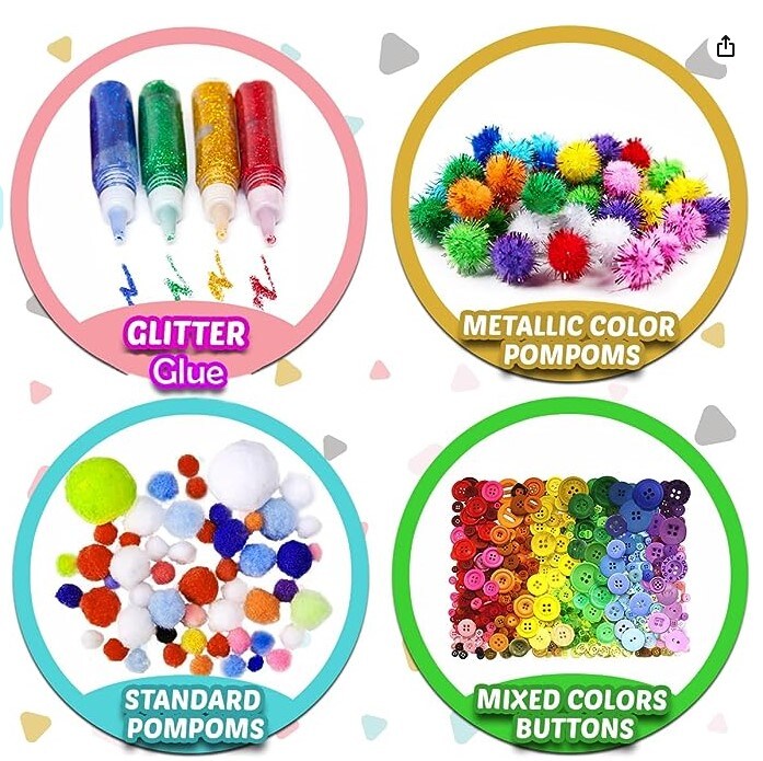 Christmas Gifts for Kids, Girls, Crafts for Girls 4, 5, 6, 7, 8, 9, 10 Years Old with Glitter Glue Stick, Pipe Cleaners School Learning Activities, Craft and Craft Tools