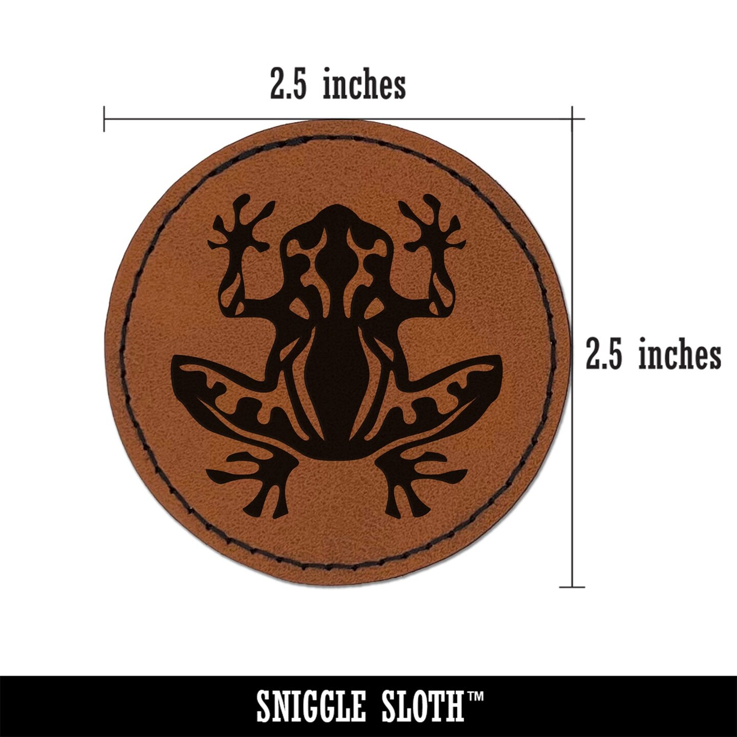 Tribal Frog Round Iron-On Engraved Faux Leather Patch Applique - 2.5&#x22;