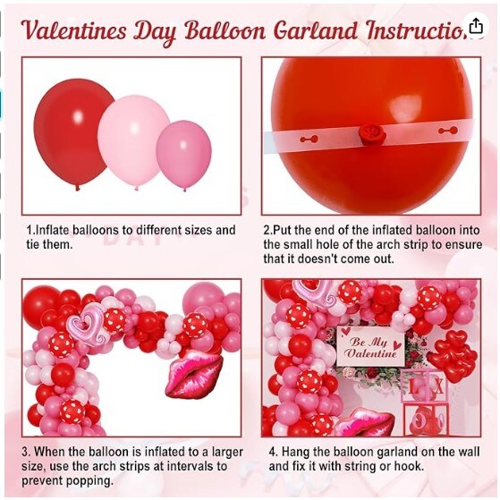 155 Pink Red Valentines Party Decorations &#x26; 4 Letter Balloon Boxes XOXO LOVE Lips Heart for Ladies