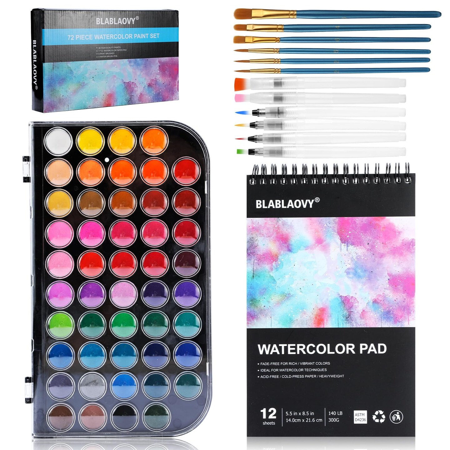 48 watercolor set, Washable Paint Set, 6 Brush, 6 Refillable Water Brush Pen, Drawing Pad, Palette, Watercolor Set for Kids Adults Artist Beginners, Water Color Paint Sets for Kids