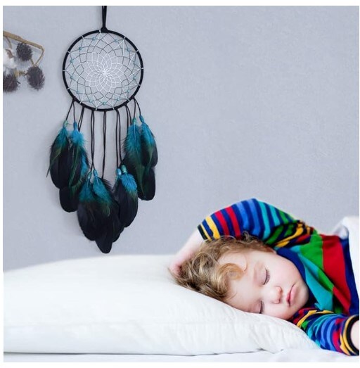 Blue Dream Catchers Handmade, Boho Traditional Circular Net for Bedroom Kids, Home Decoration, Art Ornament Craft Gift