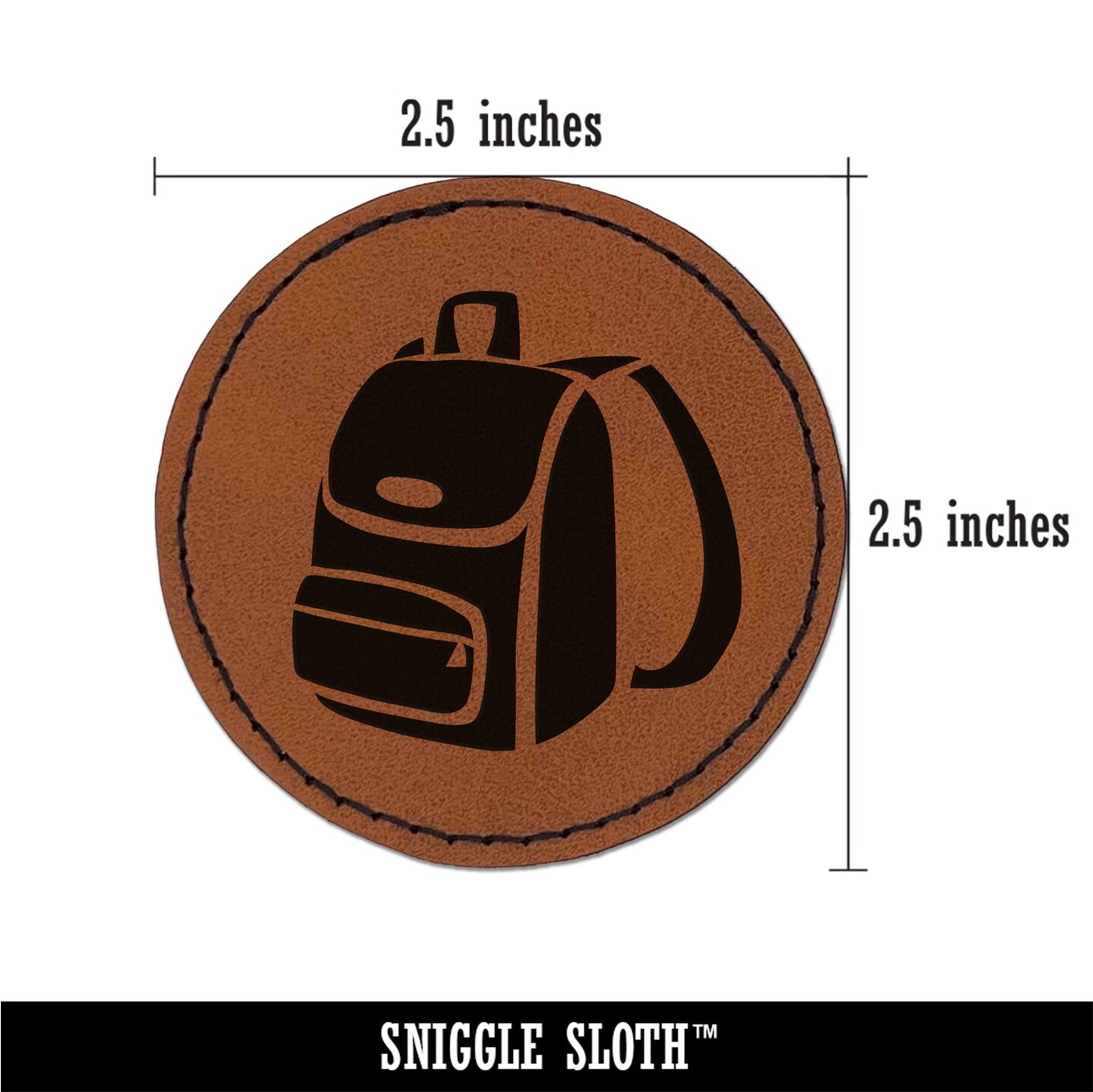 Backpack Icon School and Travel Round Iron-On Engraved Faux Leather Patch Applique - 2.5&#x22;