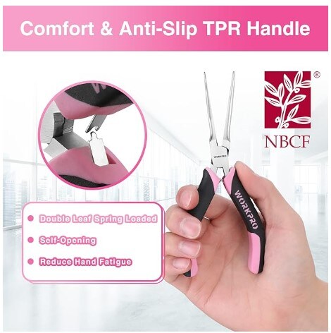 Needle Nose, Long Nose, Bent Nose, Diagonal, End Cutting, and Linesman Pliers, 6-Piece Mini Pliers Set, with Pouch - Pink Ribbon