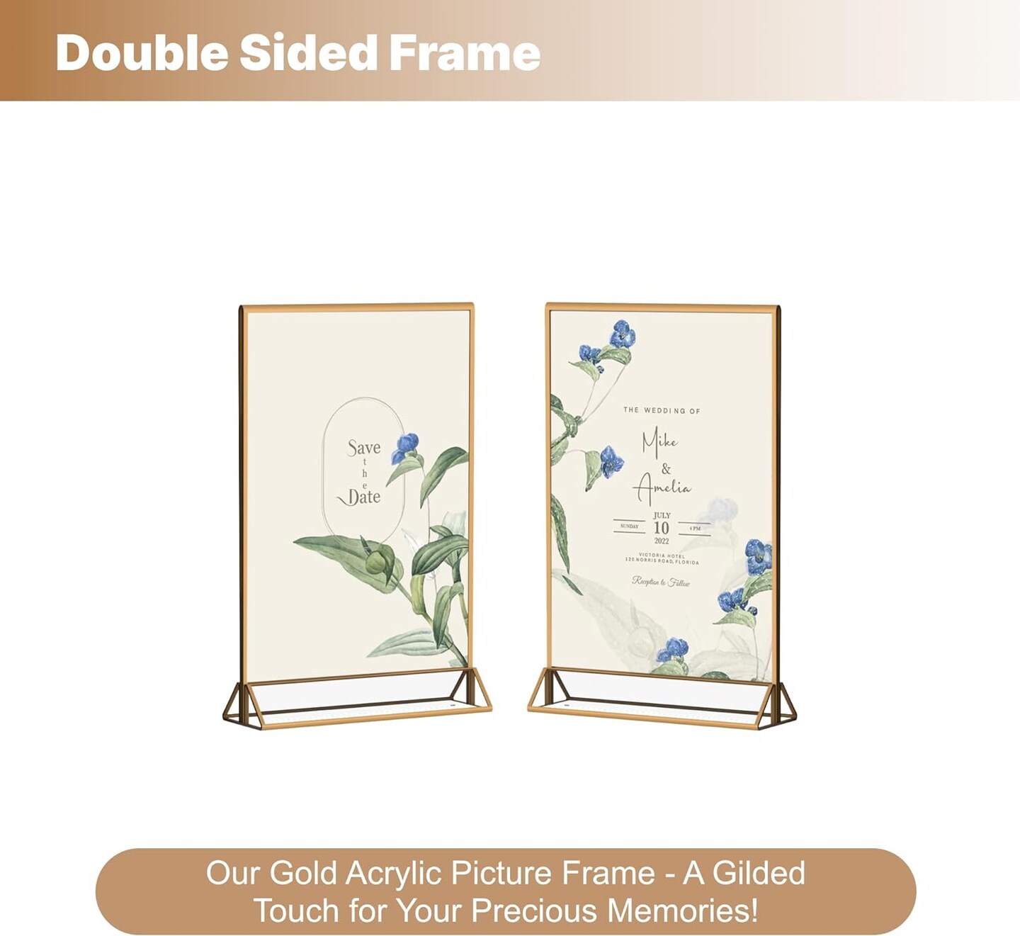 danoni Acrylic Sign Holder, Wedding Table Number Frames with Gold Borders, Double Sided Display for Menu Holders, Clear Paper Stand Display for Party, Festival and Restaurant (6 Pack)