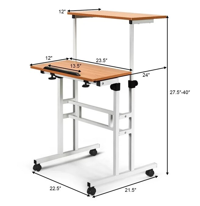 2 in 1 Mobile Standing Desk with Height Adjustable Sit-Stand Workstation, Stand-Up Desk