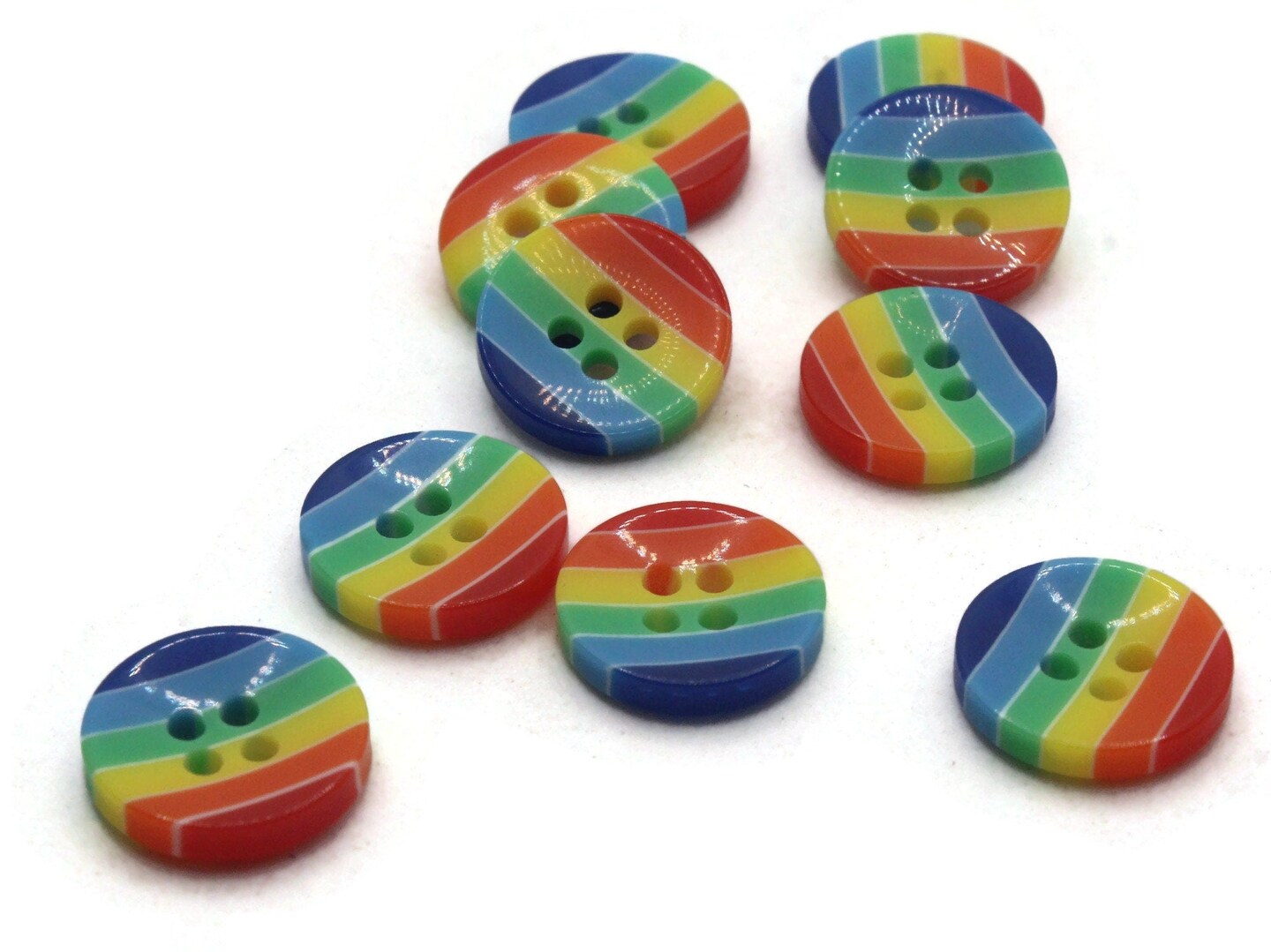 10 13mm Rainbow Striped Resin Flat Round Plastic Four Hole Buttons