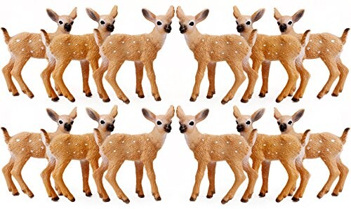 12 Pieces Deer Figurines Cake Toppers, Deer Toys Figure, Small Woodland Animals Set of 12 Fawn