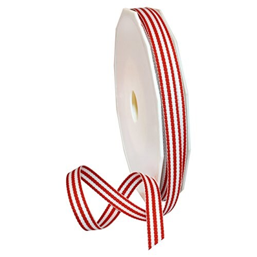 Morex Ribbon Polyester Grosgrain Striped Decorative Ribbon, 20 Yard", Red, 3/8 in