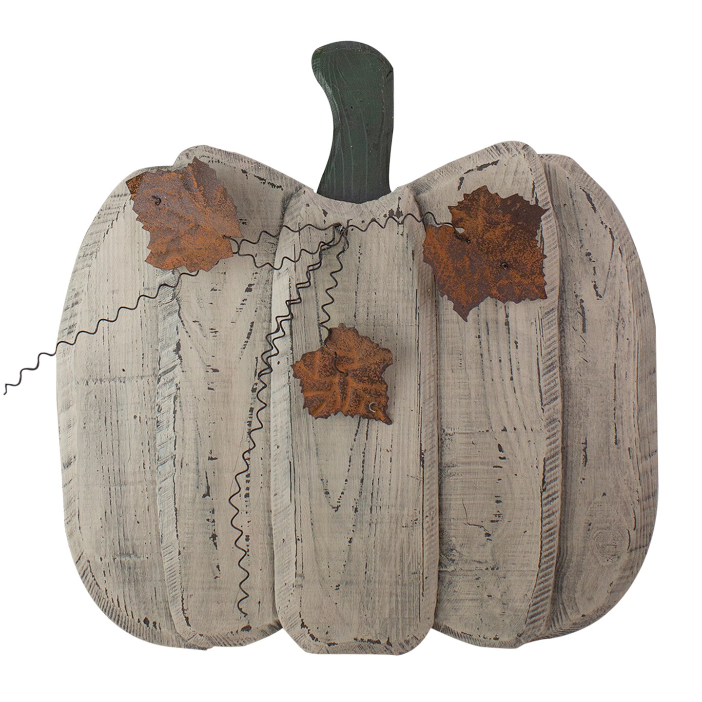 Northlight Large Wooden Fall Harvest Pumpkin with Leaves and Stem - 18.5&#x22;