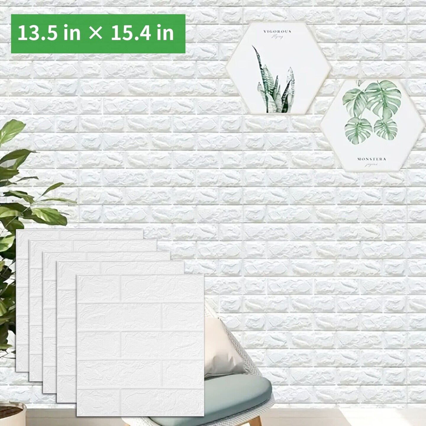 5 Pcs 3D Wall Sticker Tile Brick Panel Foam Self-adhesive Wallpaper Peel.