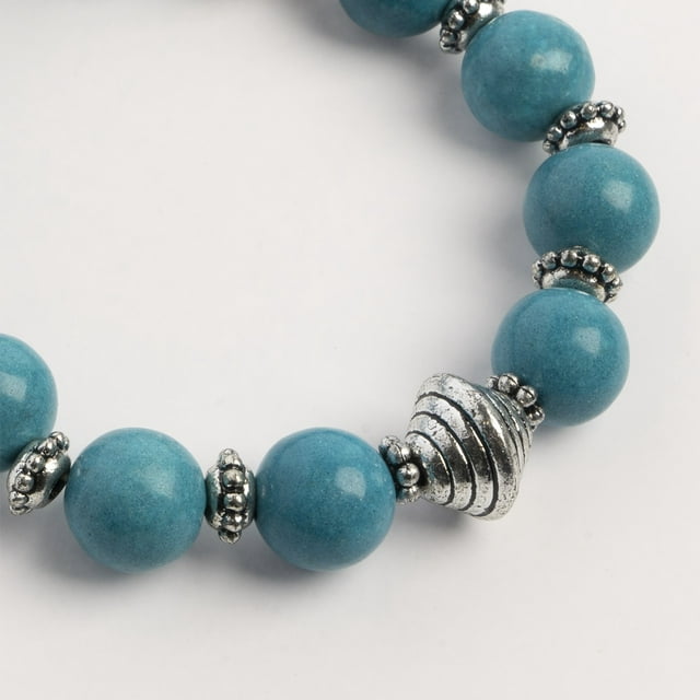 Earth&#x27;s Jewels Semi-Precious Dyed Turquoise Stretch Bracelets with Bicone Silver Spacer Beads