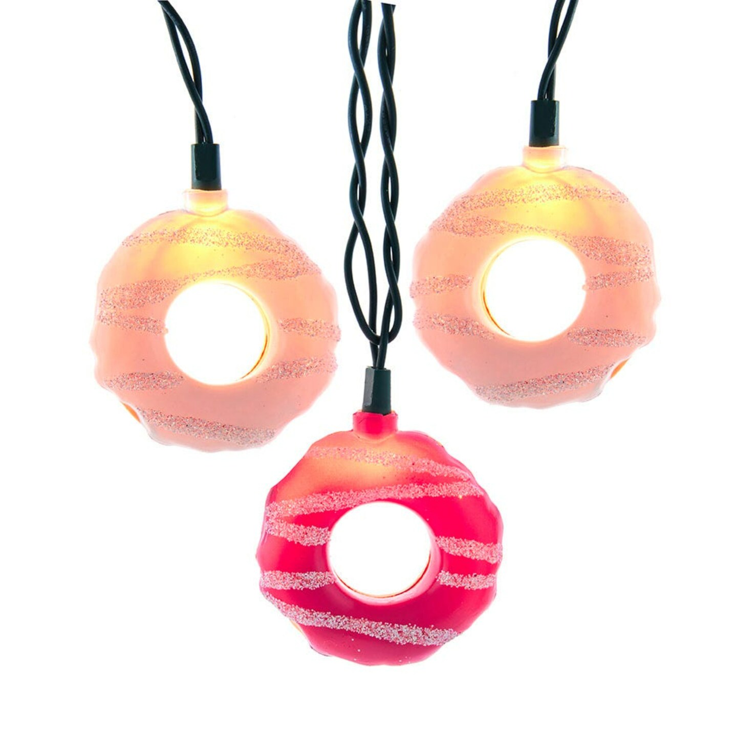 KSA Donut Mini Christmas String Lights - Pink and White - 12' Green Wire - 10ct