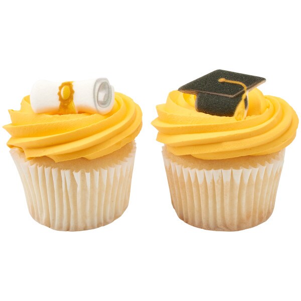 Graduation Cap &#x26; Scroll Dec-Ons&#xAE; Sugar Decorations, 12pc