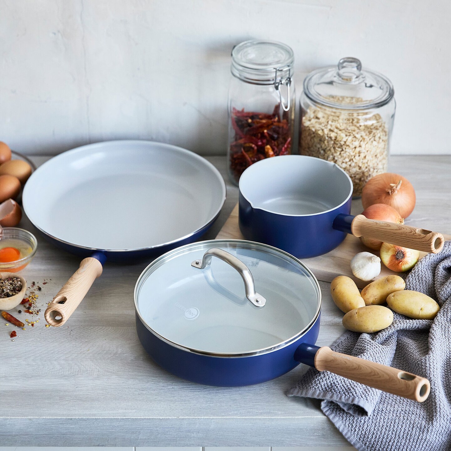 Ceramic Nonstick Cookware Set with Wood Handle