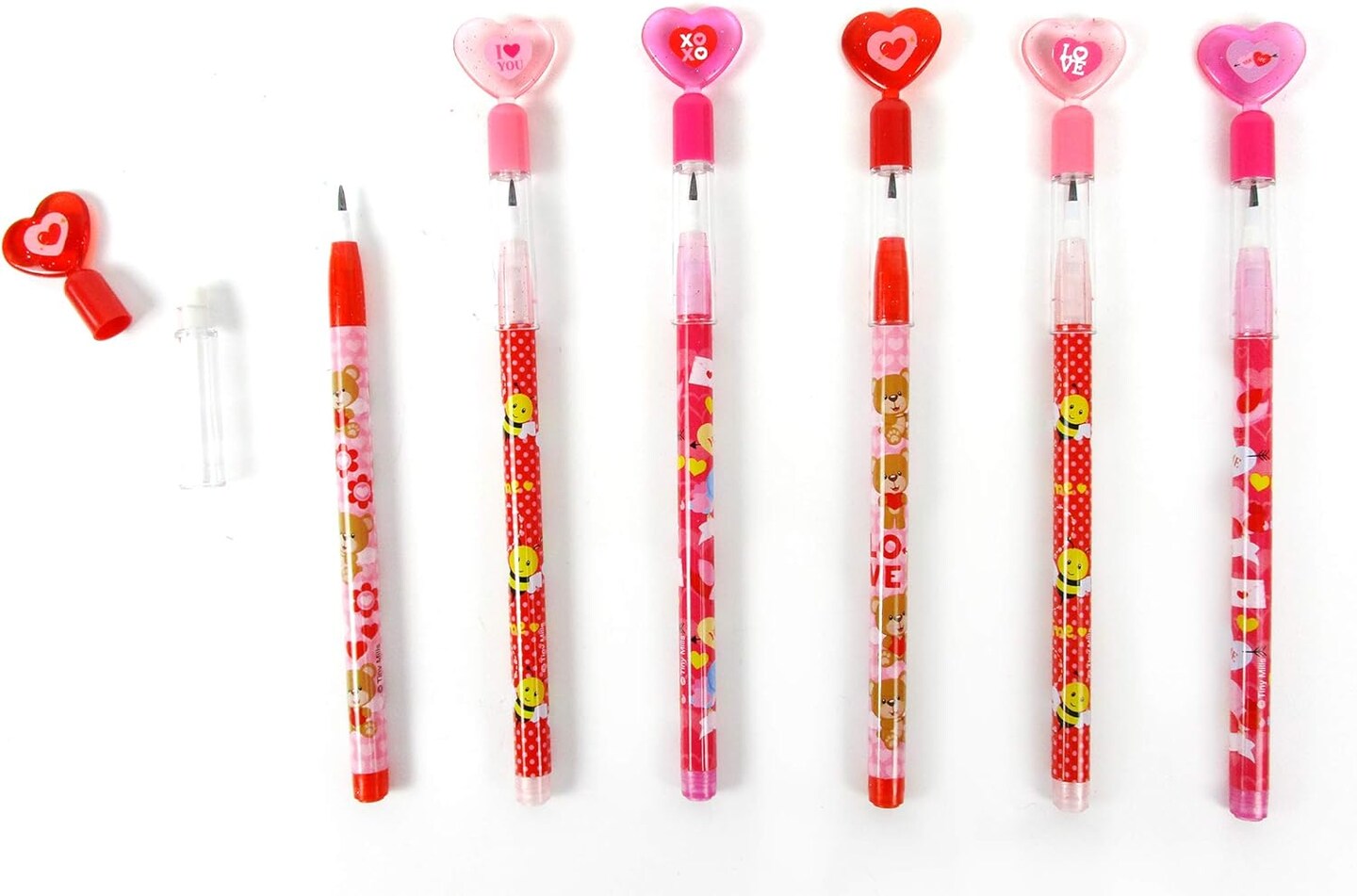 TINYMILLS 24 Pcs Valentine&#x27;s Day Heart Multi Point Pencils Party Favors Goodie Bag Stuffers Carnival Prize Classroom Exchange Valentine&#x27;s Day Pencils
