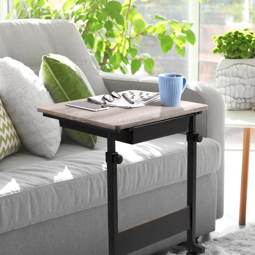 Adjustable C-Shaped Side Table with Wheels and Drawer (Home Craft Use)